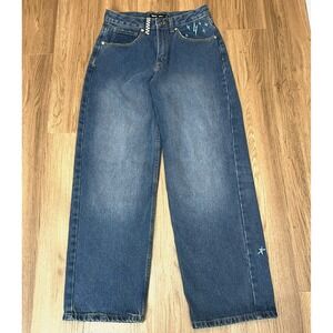 Vans Sirelle Wide Leg Jeans 26 Blue Embroidered Star Y2K Skater Streetwear